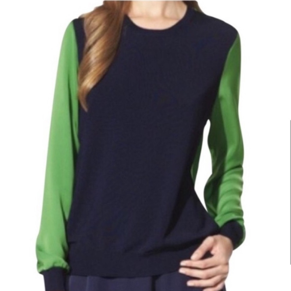 3.1 Phillip Lim x Target Navy Knit and Green Satin Women's Sweater Top, M